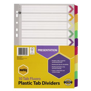 MARBIG DIVIDERS REINFORCED BOARD FLUORO A4 10TAB