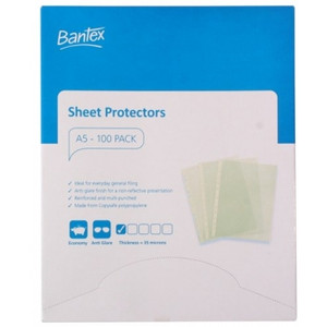 BANTEX A5 ECONOMY PLASTIC POCKET SHEET PROTECTORS 35 MICRONS **A5** Clear Embossed - Box of 100