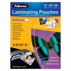 FELLOWES LAMINATING POUCHES A4, 80 Micron, Matt (Pack of 100)