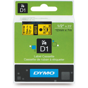 DYMO D1 LABELLING TAPE CASSETTES 12mmx7m Black on Yellow Tape
