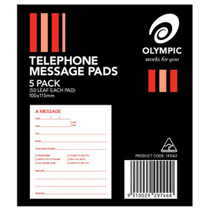 Olympic Telephone Message Pad 100 x 115mm 50 Leaf, Pack of 5 (141062)