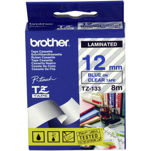 BROTHER TZE-133 PTOUCH TAPE 12mm x 8mtr Blue on Clear
