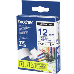 BROTHER TZE-233 PTOUCH TAPE 12mm x 8mtr Blue on White