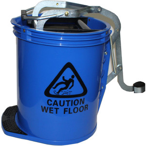CLEANLINK H/DUTY MOP BUCKET Metal Wringer 16 Litre Blue