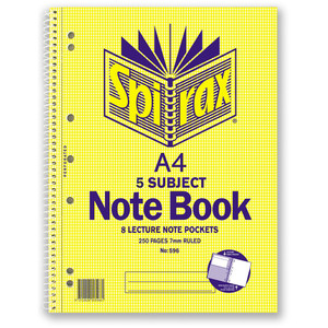 SPIRAX SUBJECT NOTEBOOKS 596 A4 5 Subject 250Pg SB