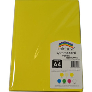 RAINBOW SYSTEM BOARD 150GSM A4 Yellow Pack of 100