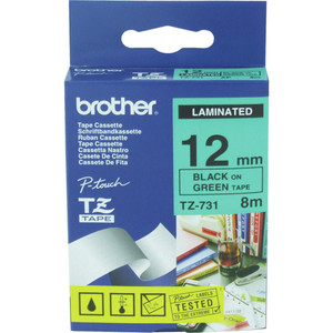 BROTHER TZE-731 PTOUCH TAPE 12mm x 8mtr Black on Green