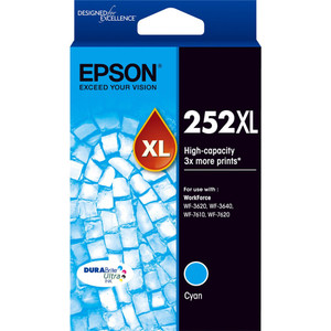 EPSON 252XL ORIGINAL CYAN HY CARTRIDGE 750PG Suits WorkForce 3620 / 3640 / 7610 / 7620