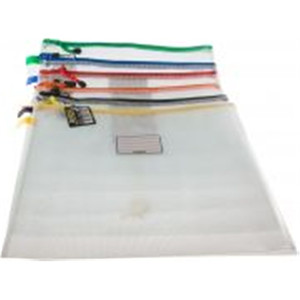 CLEAR MESH PVC PENCIL CASE ASSORTED ZIP COLOURS 35CM X 27CM A4 (EACH)