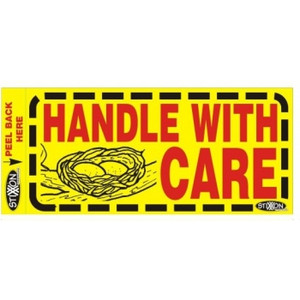 STIXXON LABEL 'HANDLE WITH CARE' 130mm x 60mm Bx500