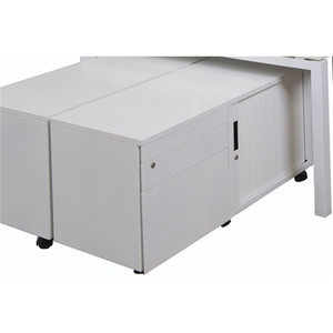GO STEEL MOBILE CADDY With Right Hand Tambour Door White Satin, 615mm H x 1050mm W x 500mm D