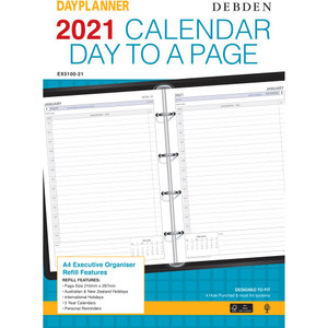 DEBDEN DAYPLANNER A4 EDITION REFILLS - 4 RING Daily Dated (1 year) (2024)