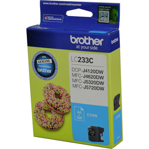 BROTHER LC-233 ORIGINAL CYAN INK CARTRIDGE 550PG Suits Brother DCP J4120DW / MFC J4620DW / MFC J5320DW / MFC J5720DW