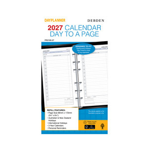 DEBDEN DAYPLANNER PERSONAL EDITION REFILLS - 6 RING Daily Dated (1 year) (Pre-Order Now for 2027) ** ETA 30/9/2026 **