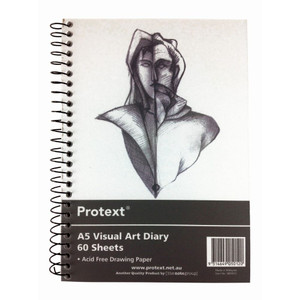 A5 60 SHEET VISUAL ART DIARY 110GSM ACID FREE CARTRIDGE PAPER - CLEAR PP COVER, BLACK WIRE 210X148MM