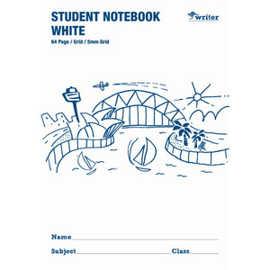 WRITER BOARD COVER STUDENT NOTE BOOK WHITE 64 PAGE GRID 5MM