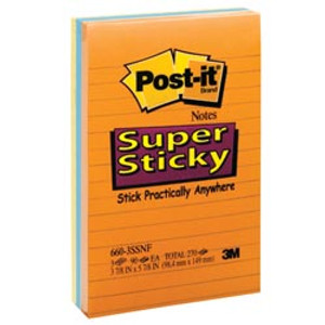 POST-IT 660-3SSAN NOTES Sup/Sticky Neon Lined 98x149mm 70005132629