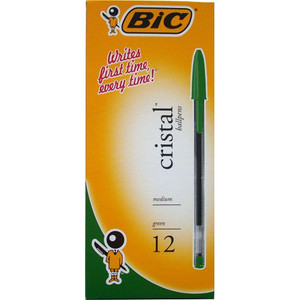 BIC CRISTAL BALLPOINT PEN Medium Green, Bx12 954377