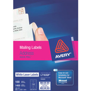 AVERY MAILING LASER LABELS L7160 21 L/P/Sht 63.5x38.1mm (Box of 2100)