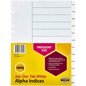 MARBIG POLYPROPYLENE DIVIDERS - JAN-DEC Jan-Dec A4 White