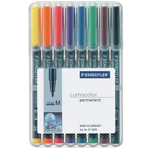 Staedtler 317 Lumocolor Pens Permanent 1.0mm Medium - Wallet of 8 Assorted Colours