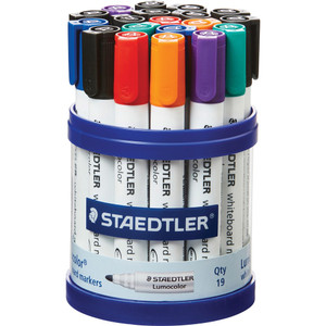 Staedtler 351 Lumocolor Whiteboard Marker 2.0mm Bullet Point Assorted Colours, Cup of 19
