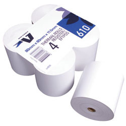 Thermal Receipt Rolls 80mm X 80mm, 12mm Core Pk4