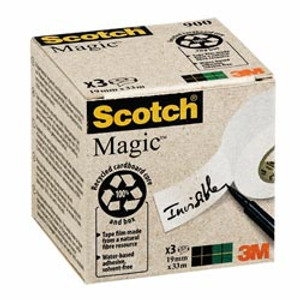 SCOTCH 900 MAGIC TAPE 100% Recycled 19mmX33m 3 Rolls