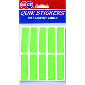 QUIK STIK FLAT PACK STICKERS 28 Labels Fluoro Green