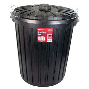 RUBBISH BIN 75 Litre Black With Lid  ***BULKY / FRAGILE ITEM *** 
PACK WITH CARE