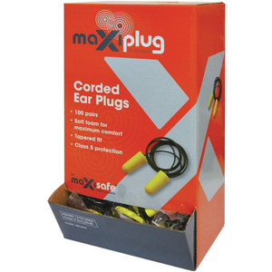 Maxisafe Disposable Earplugs Corded Class 5 26dB Pack of 100