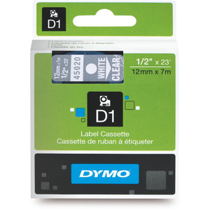 DYMO D1 LABELLING TAPE CASSETTES 12mmx7m White on Clear Tape