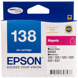 EPSON NO 138 MAGENTA INK CARTRIDGE Suits NX420/WF320/325/525/625/630/633