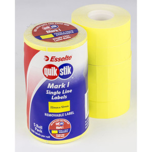 QUIKSTIK MARK I LABELS 22x12mm Removable Flouro Yell (Pack of 5)
