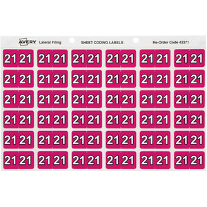 AVERY NUMERIC '21' SIDE TAB COLOUR CODING LABELS 25 x 38mm, 180/Pack