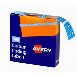 AVERY ALPHABET CODING LABEL T SIDE TAB 25X38MM BLUE BOX (500 Labels)
