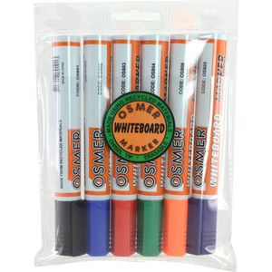 WHITEBOARD MARKER CHISEL TIP POINT Wallet of 6 Assorted Colours