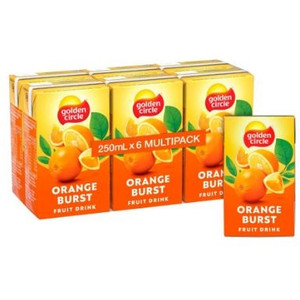 GOLDEN CIRCLE ORANGE BURST JUICE FRUIT DRINK Pack of 6 x 250ml Juice Boxes 0714