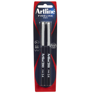 ARTLINE 200 FINELINER PEN 0.4MM 2PC BLACK HS (Pack of 2)