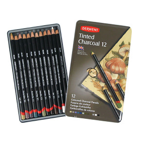 DERWENT TINTED CHARCOAL PENCIL TIN 12
