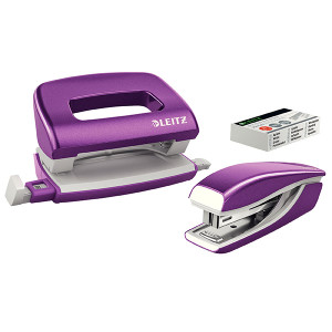 LEITZ NEXXT WOW STAPLER & PUNCH SET MINI PURPLE