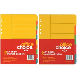 OFFICE CHOICE A4 DIVIDERS 5 tab Col'd Manilla Bright 123022OC ** While Stocks Last **