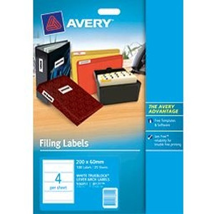 AVERY J8171 INKJET LABEL SHEET Lever Arch 4/Sht 200 x 60 25Shts