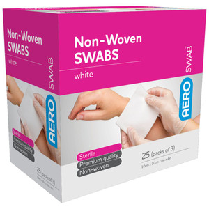 AEROSWAB Sterile White Non-Woven Swab 10 x 10cm, Pack of 3