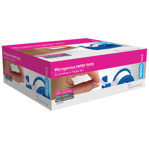 AEROTAPE White Microporous Paper Tape with Dispenser 1.25cm x 9.1M, Box of 12