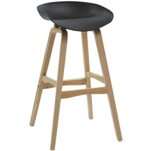 Virgo Bar Stool with Oak Timber Frame and Polypropylene Black Shell Seat