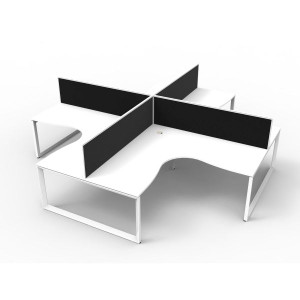 Deluxe Loop Corner Workstation 1500Wx1500Wx750D  White Top White Quad Frame