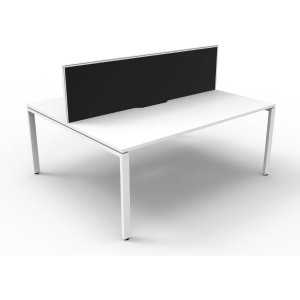 Deluxe Profile Workstation 2 Person With Screen 1800Wx750D White Top White Double Frame