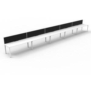 Deluxe Profile Workstation 5 Person With Screen 1800Wx750D White Top White Single Frame