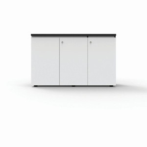 Deluxe Infinity Swing 3 Door Cupboard 730Hx1200Wx450mmD Natural White with Black Edge